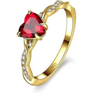 F-Created Ruby-14K Gold Plated 925 Sterling Silver 1.25ct Heart Promise Ring